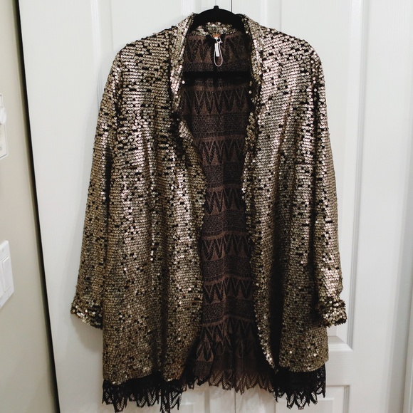 FREE PEOPLE Gold Sequin Cardigan - Medium - Picture 1 of 5